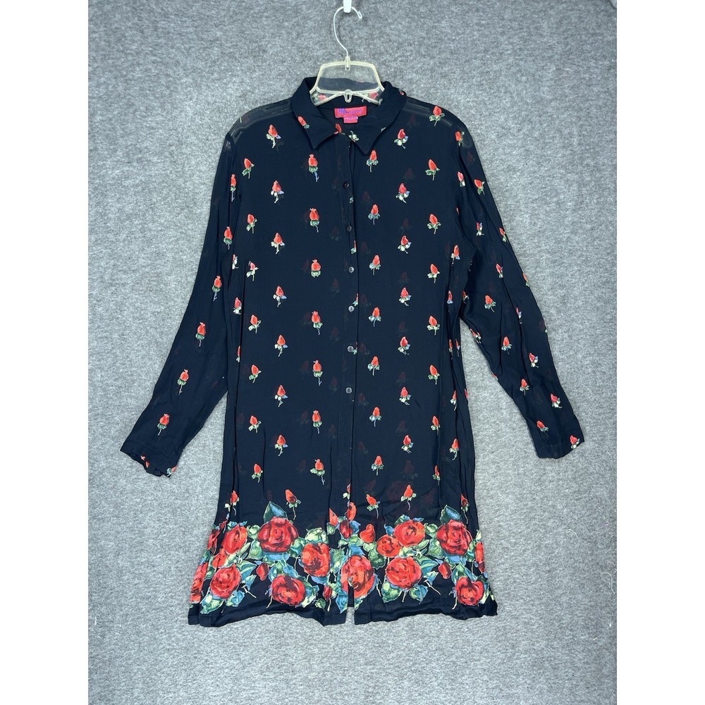 Monsoon Sheer Shirt Dress Size 8 Black Rose Floral Tunic Dark Fairy Whimsigoth